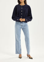 Matilde Pearl Button Soft Knit Cardigan | Navy