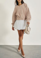 Matilde Pearl Button Soft Knit Cardigan | Cafe Au Lait