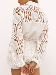 Cabana Guipure Lace & Linen Shorts | White