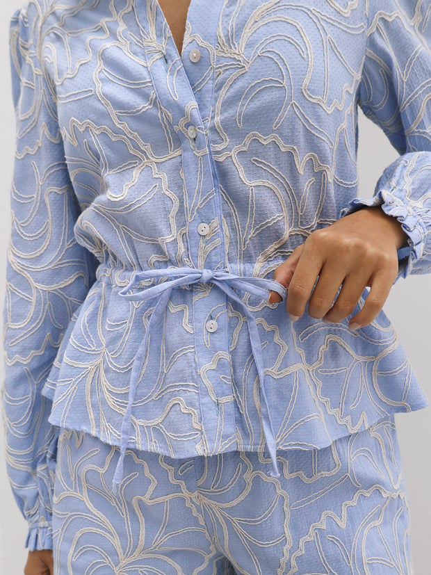 Garda Applique Cotton Shirt | Pastel Blue