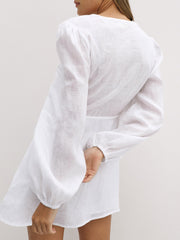 Anu Linen Button Down Dress | White