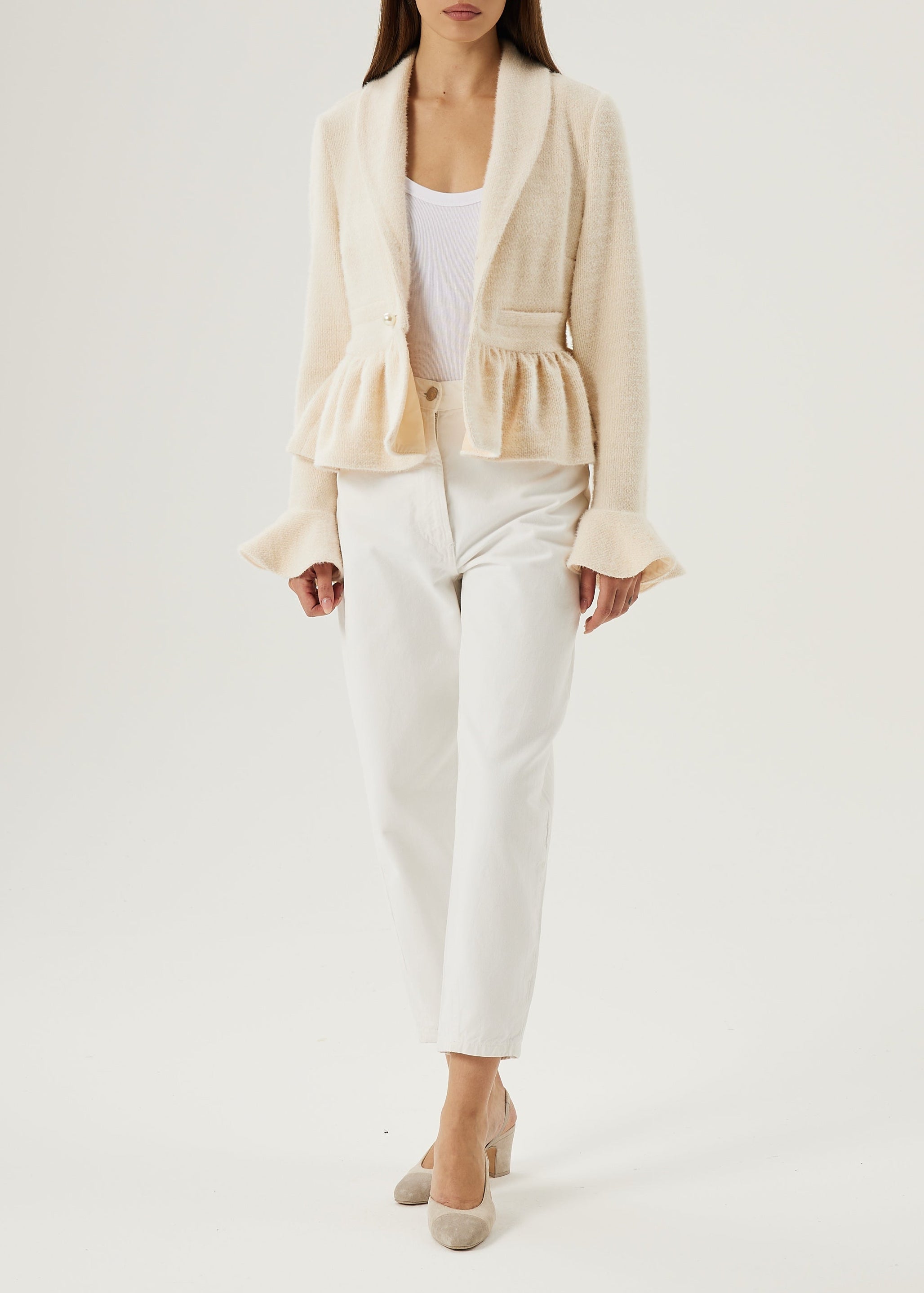 Melia Pearl Button Cardigan/Jacket| Ivory Blush