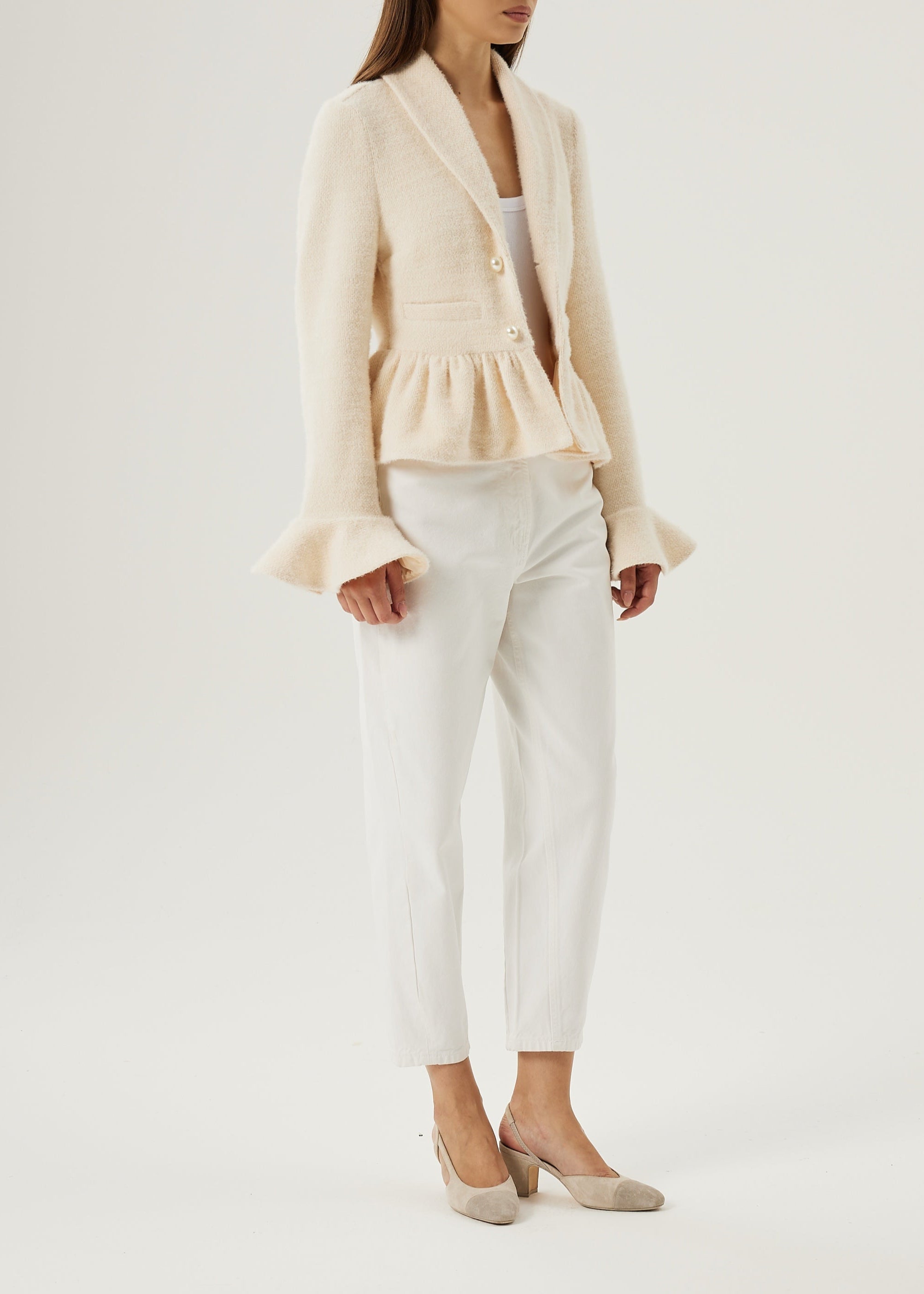 Melia Pearl Button Cardigan/Jacket| Ivory Blush