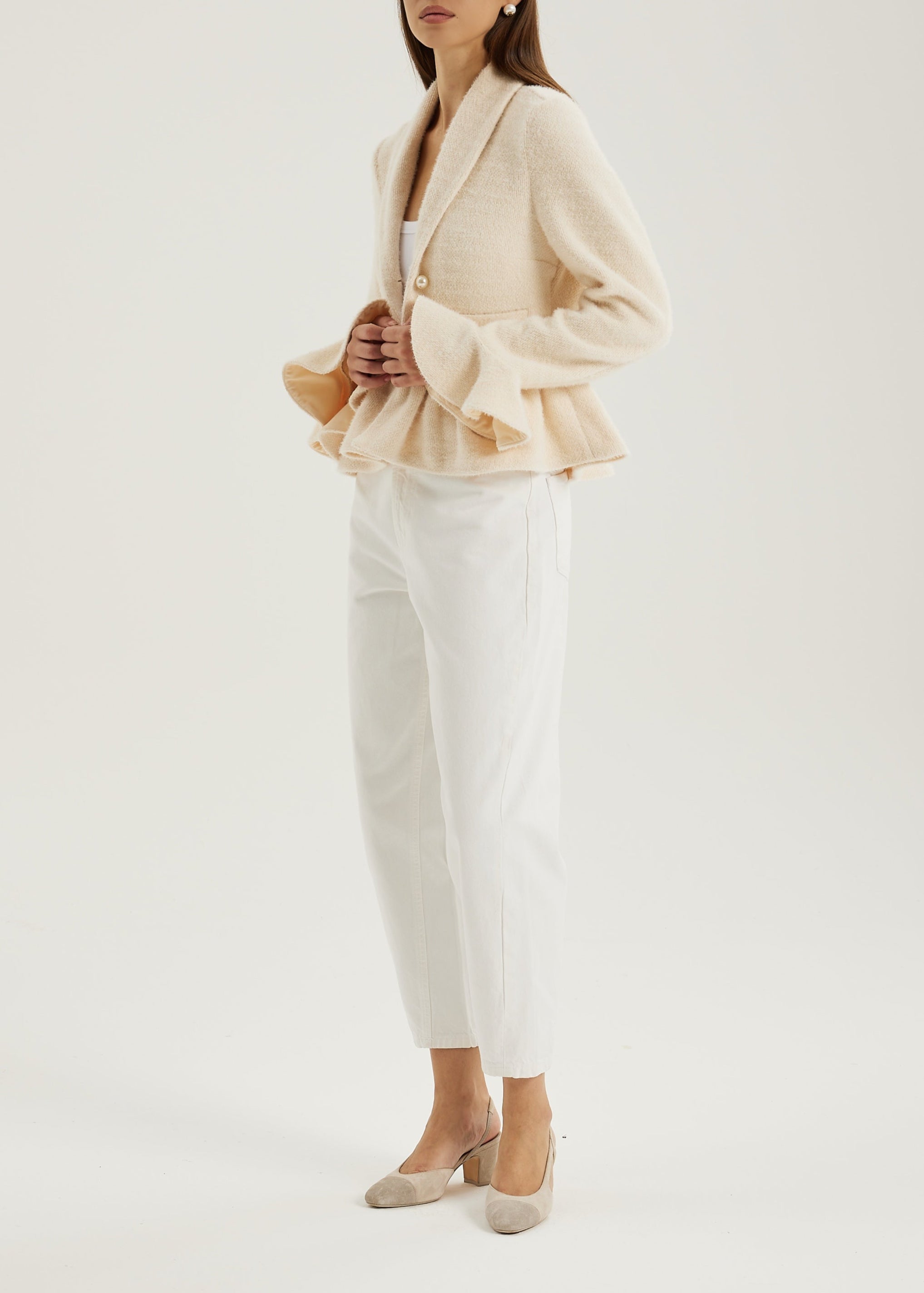 Melia Pearl Button Cardigan/Jacket| Ivory Blush