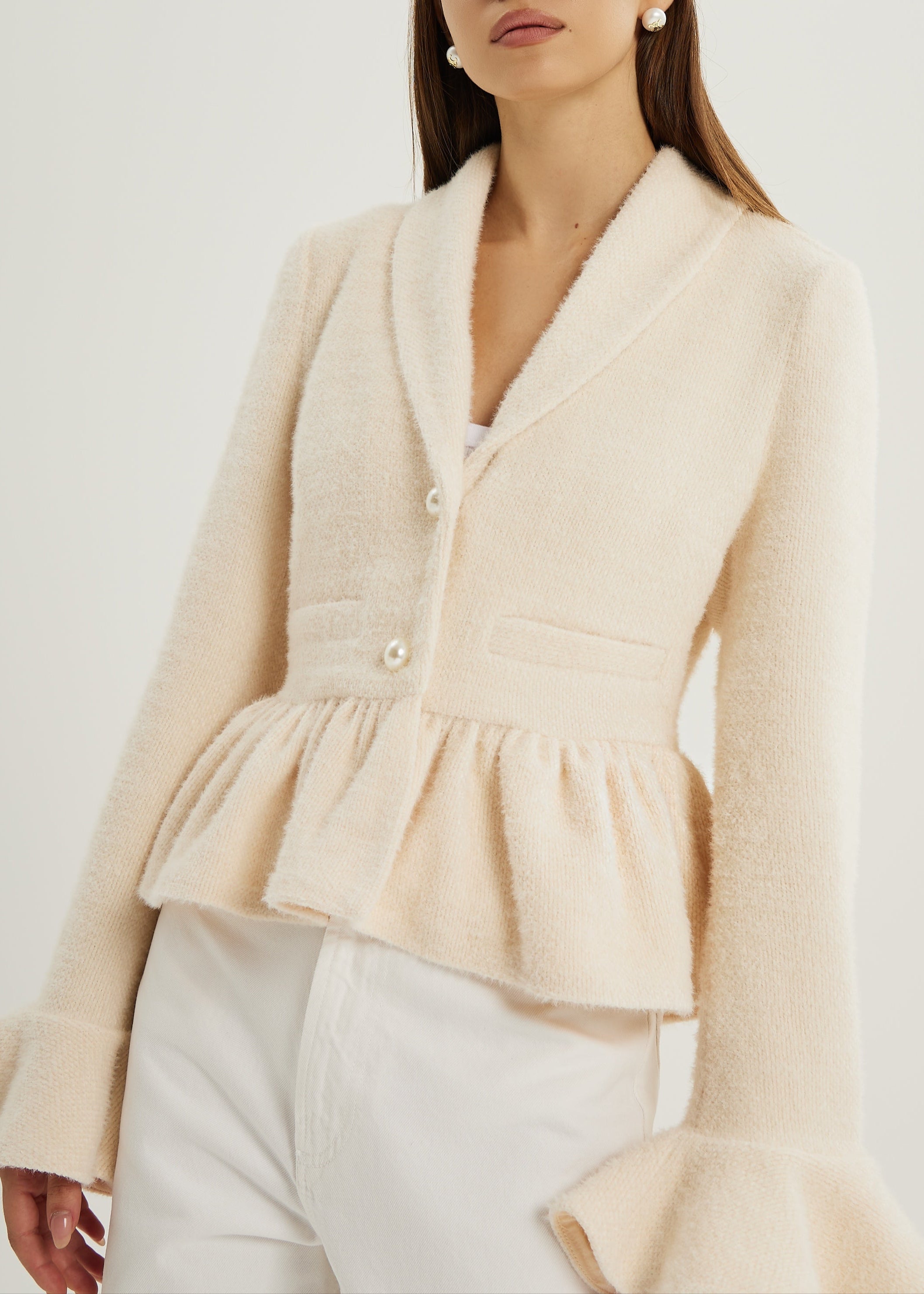 Melia Pearl Button Cardigan/Jacket| Ivory Blush