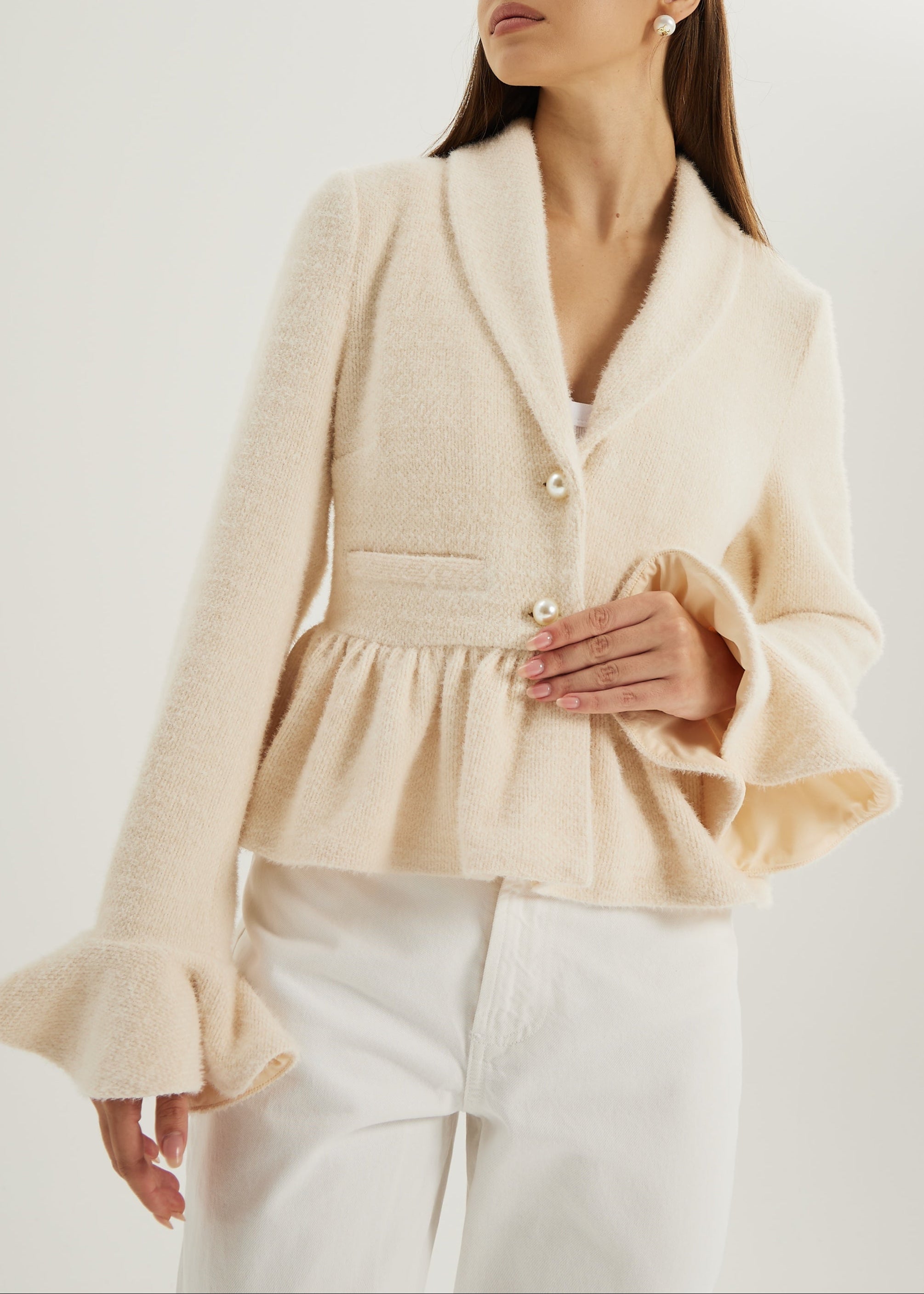 Melia Pearl Button Cardigan/Jacket| Ivory Blush