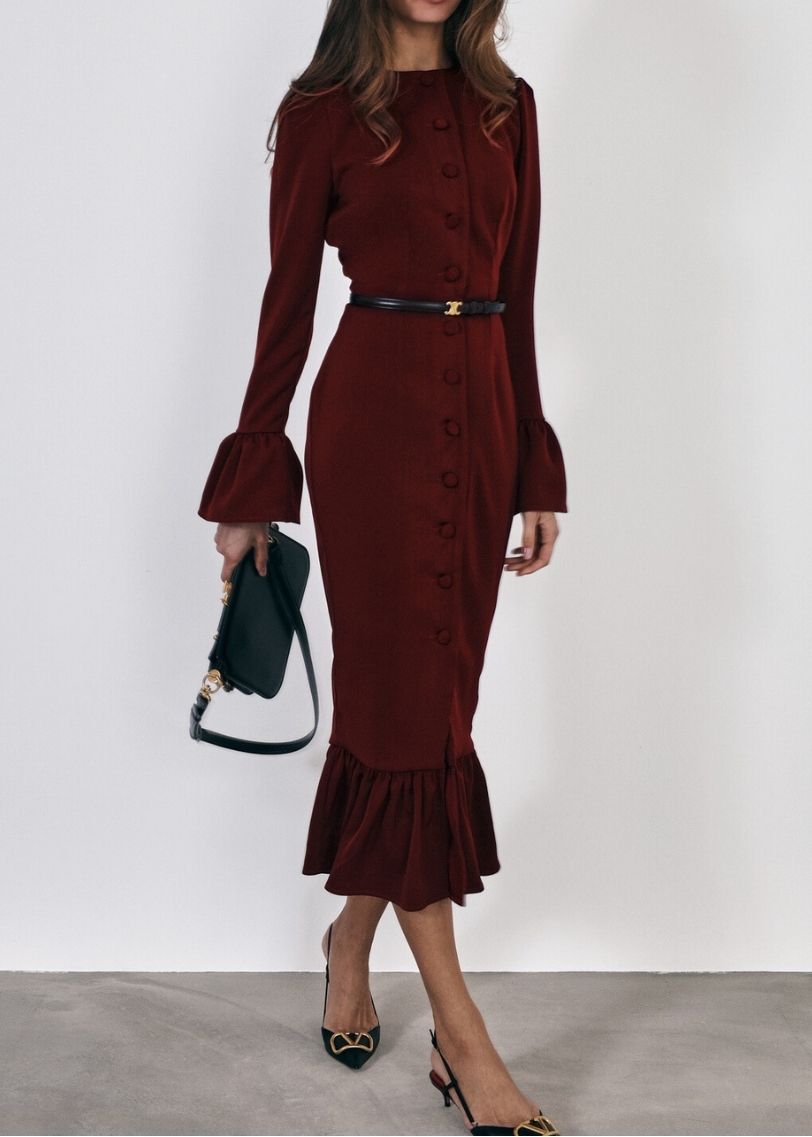 Mercier Peplum Dress | Claret