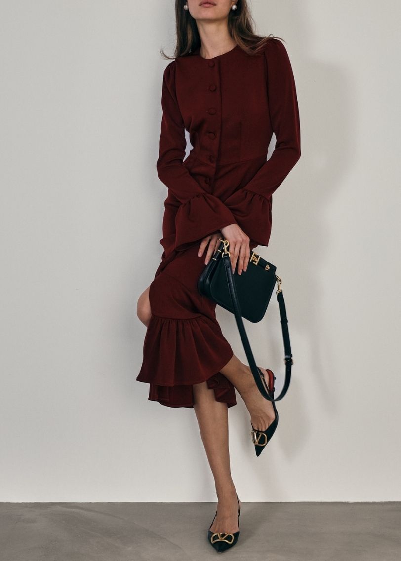 Mercier Peplum Dress | Claret