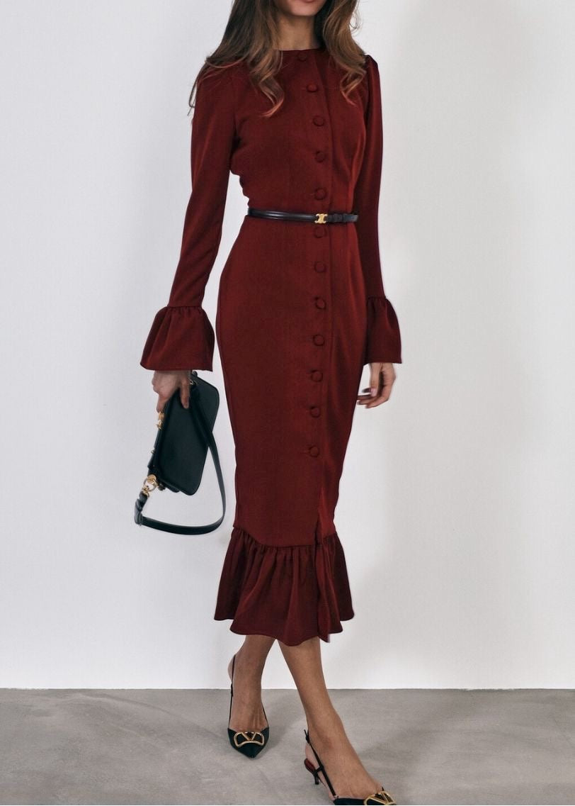 Mercier Peplum Dress | Claret