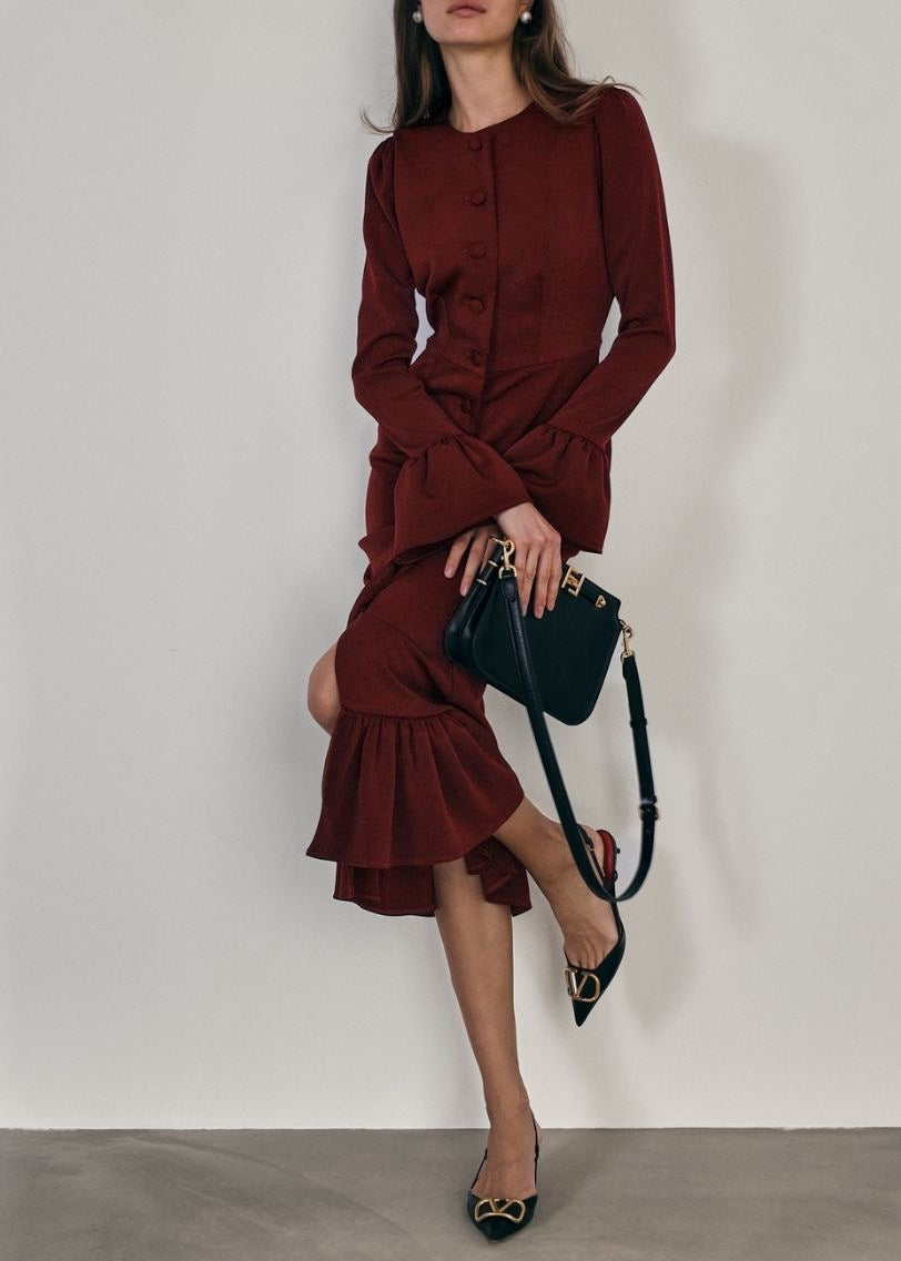 Mercier Peplum Dress | Claret