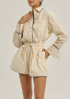 Monica Contrast Trim Day Shirt | Almond & Beige