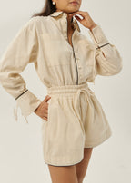 Monica Contrast Trim Day Shirt | Almond & Beige