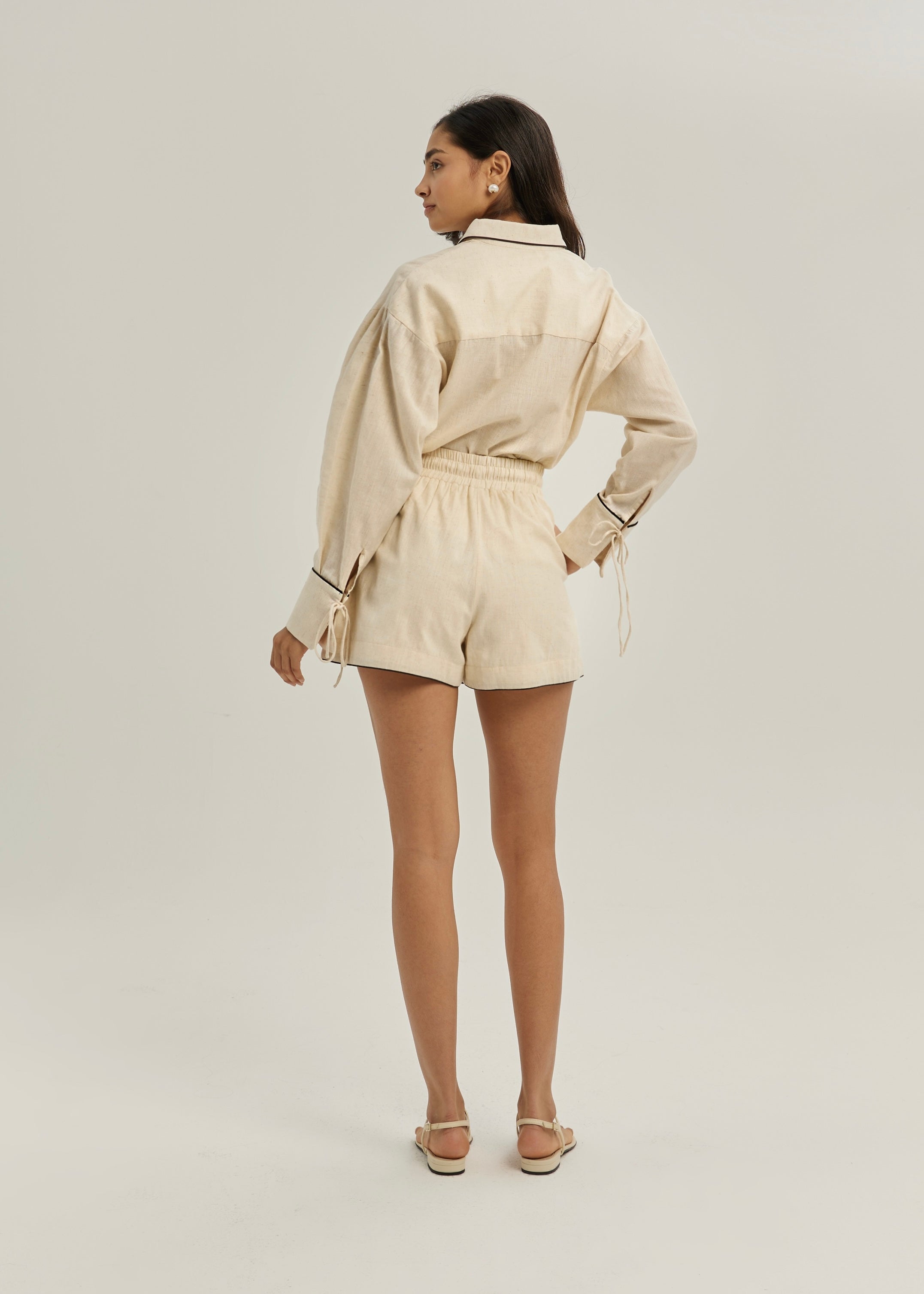 Monica Contrast Trim Day Shirt | Almond & Beige