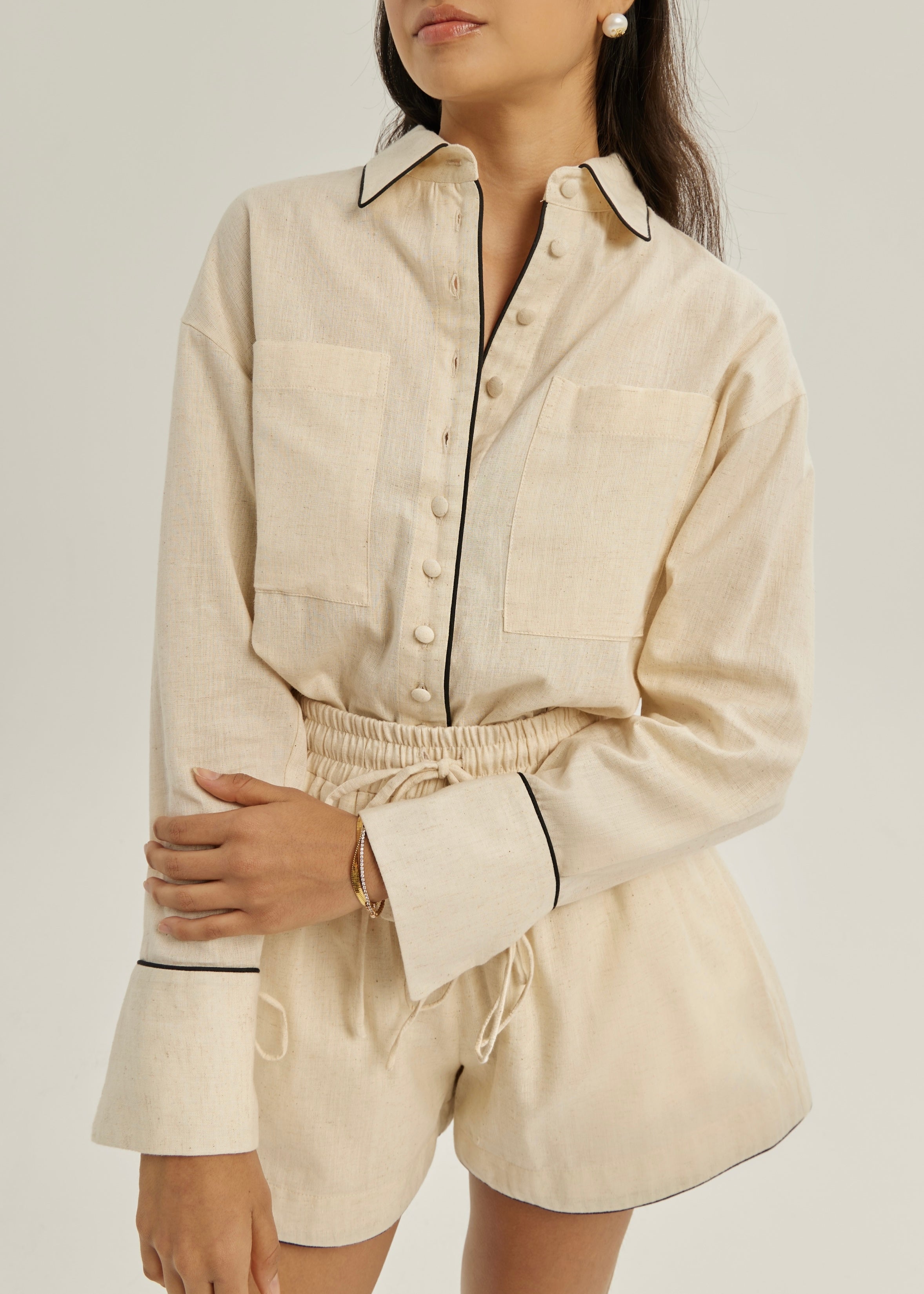 Monica Contrast Trim Day Shirt | Almond & Beige