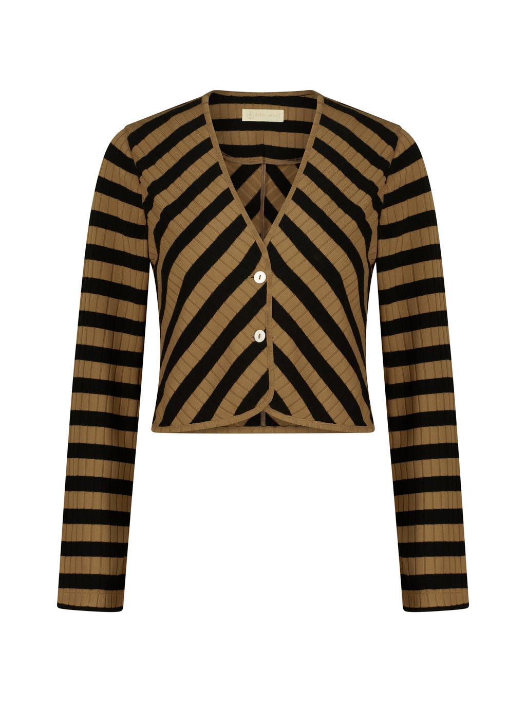 Natalia Knitted Stripe Cardigan | Toffee/Black