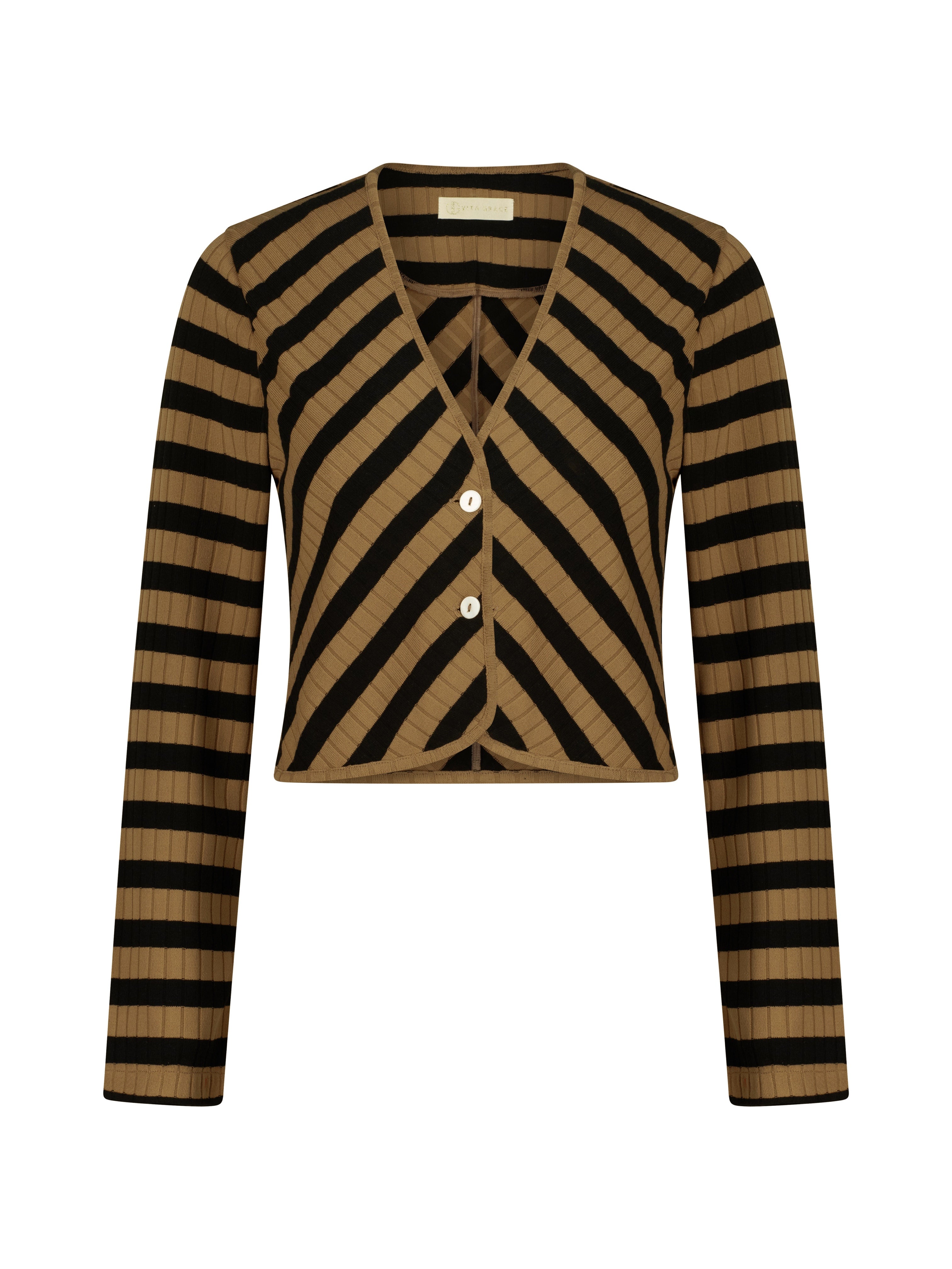 Natalia Knitted Stripe Cardigan | Toffee/Black