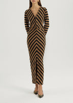 Natalia Knitted Stripe Pencil Skirt | Toffee/Black
