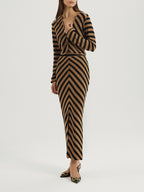 Natalia Knitted Stripe Pencil Skirt | Toffee/Black