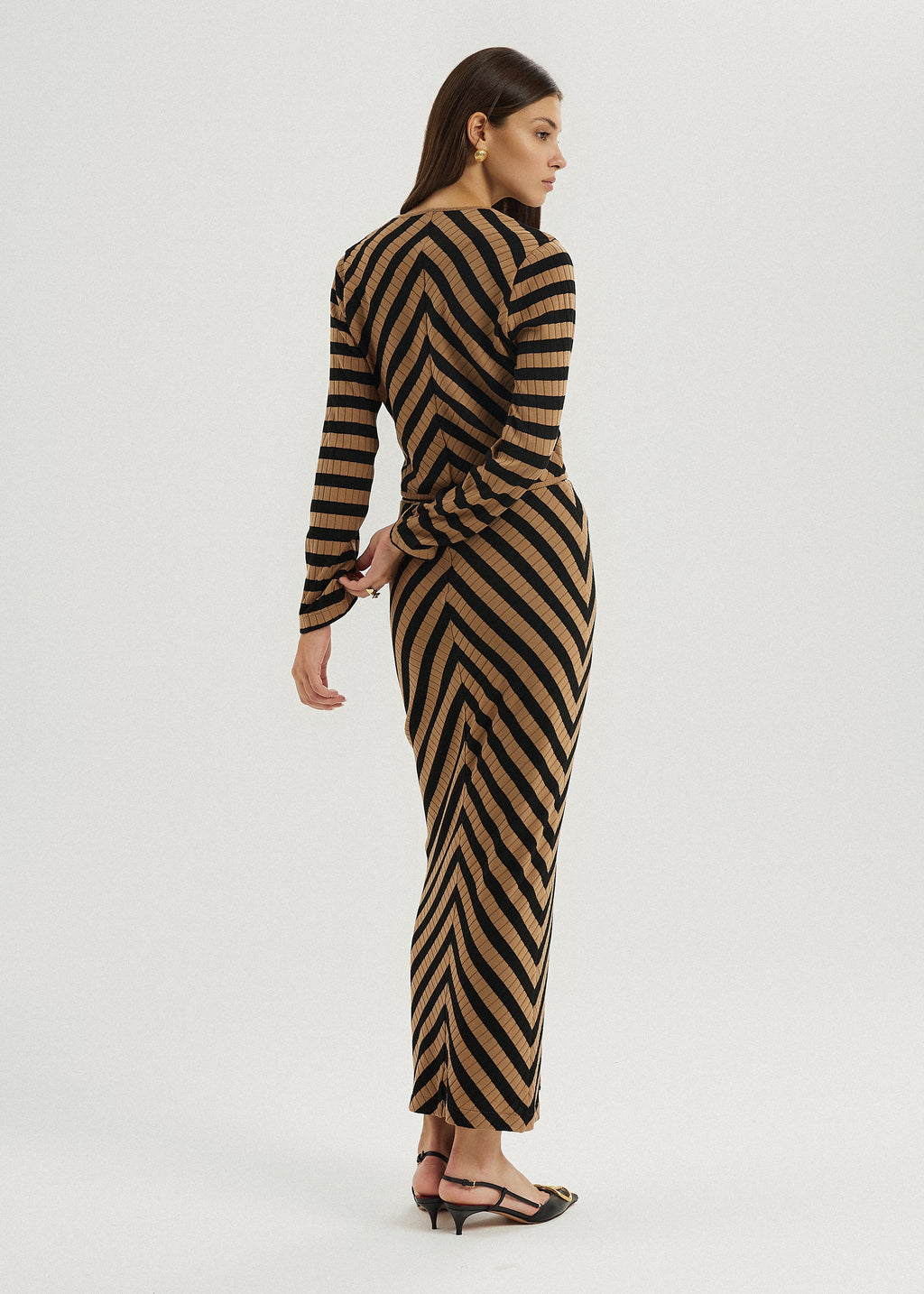 Natalia Knitted Stripe Pencil Skirt | Toffee/Black