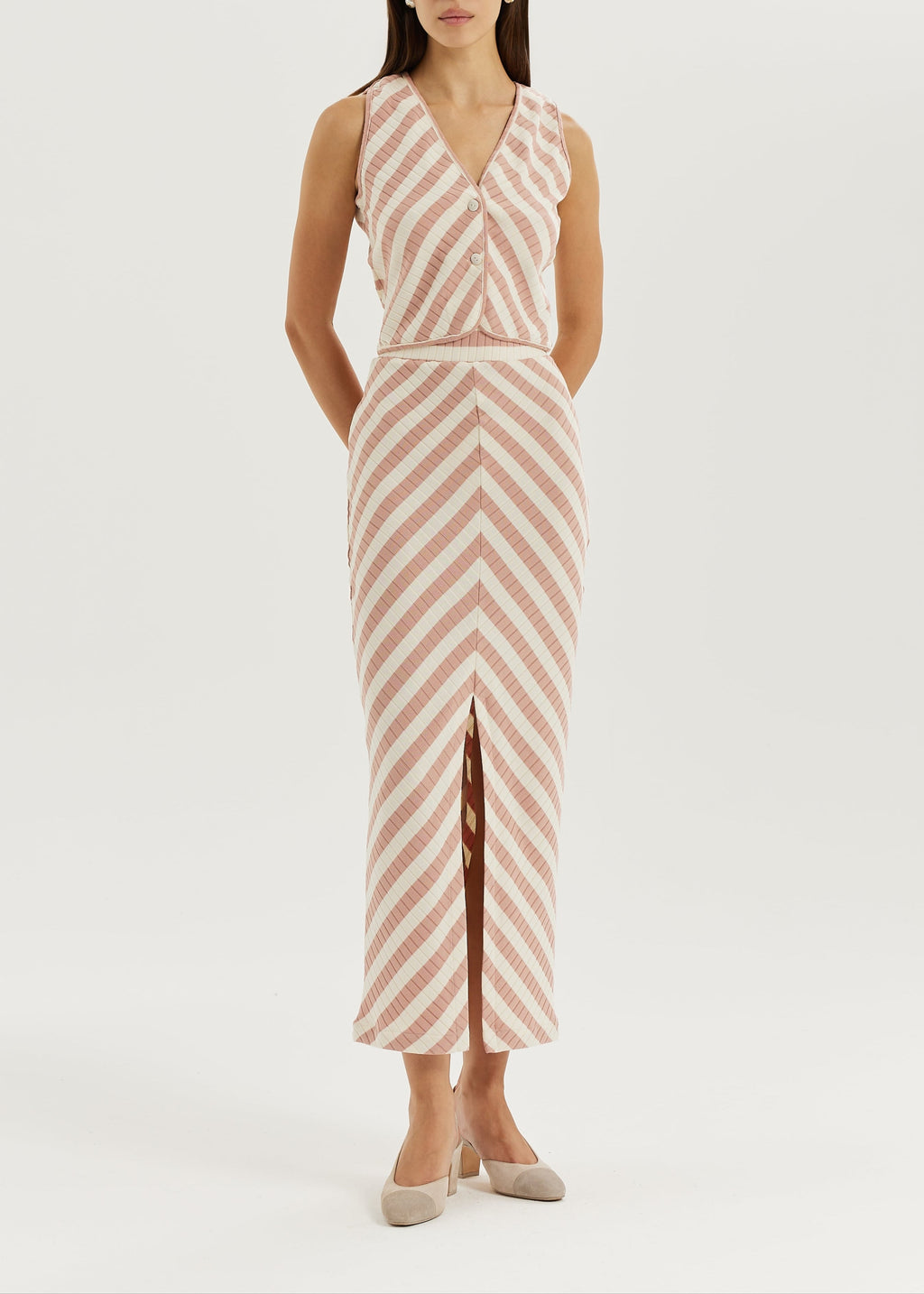 Natalia Knitted Stripe Top | Rose Pink/Ivory