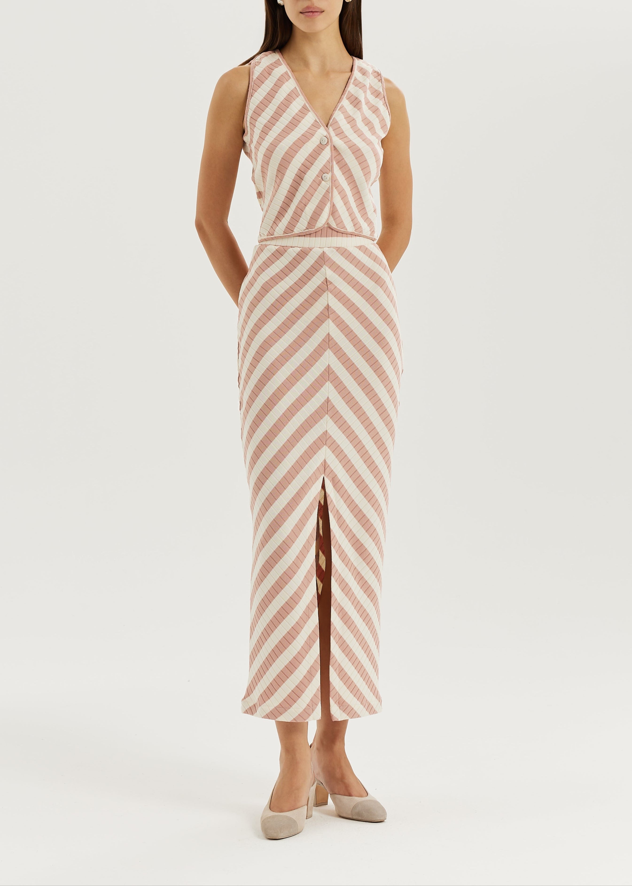 Natalia Knitted Stripe Top | Rose Pink/Ivory