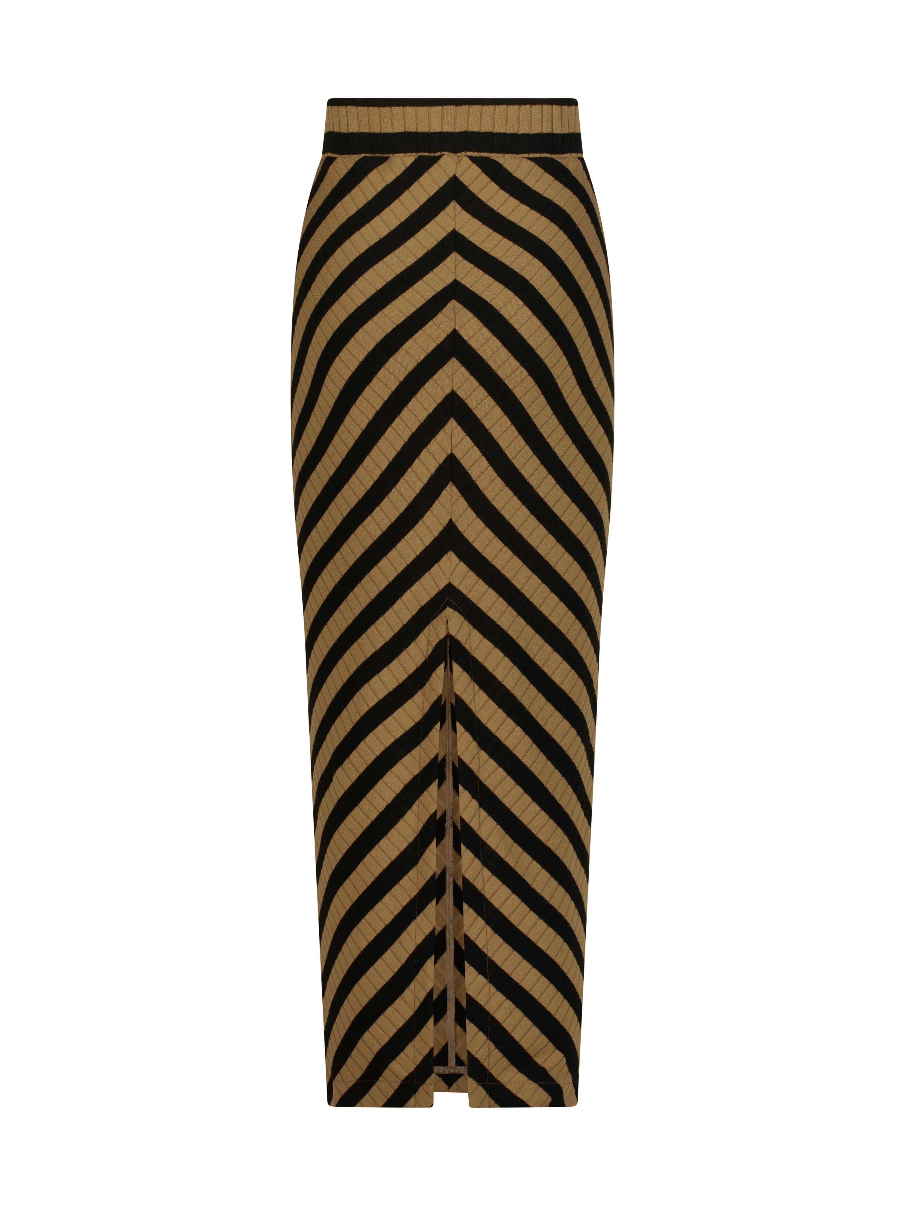 Natalia Knitted Stripe Pencil Skirt | Toffee/Black