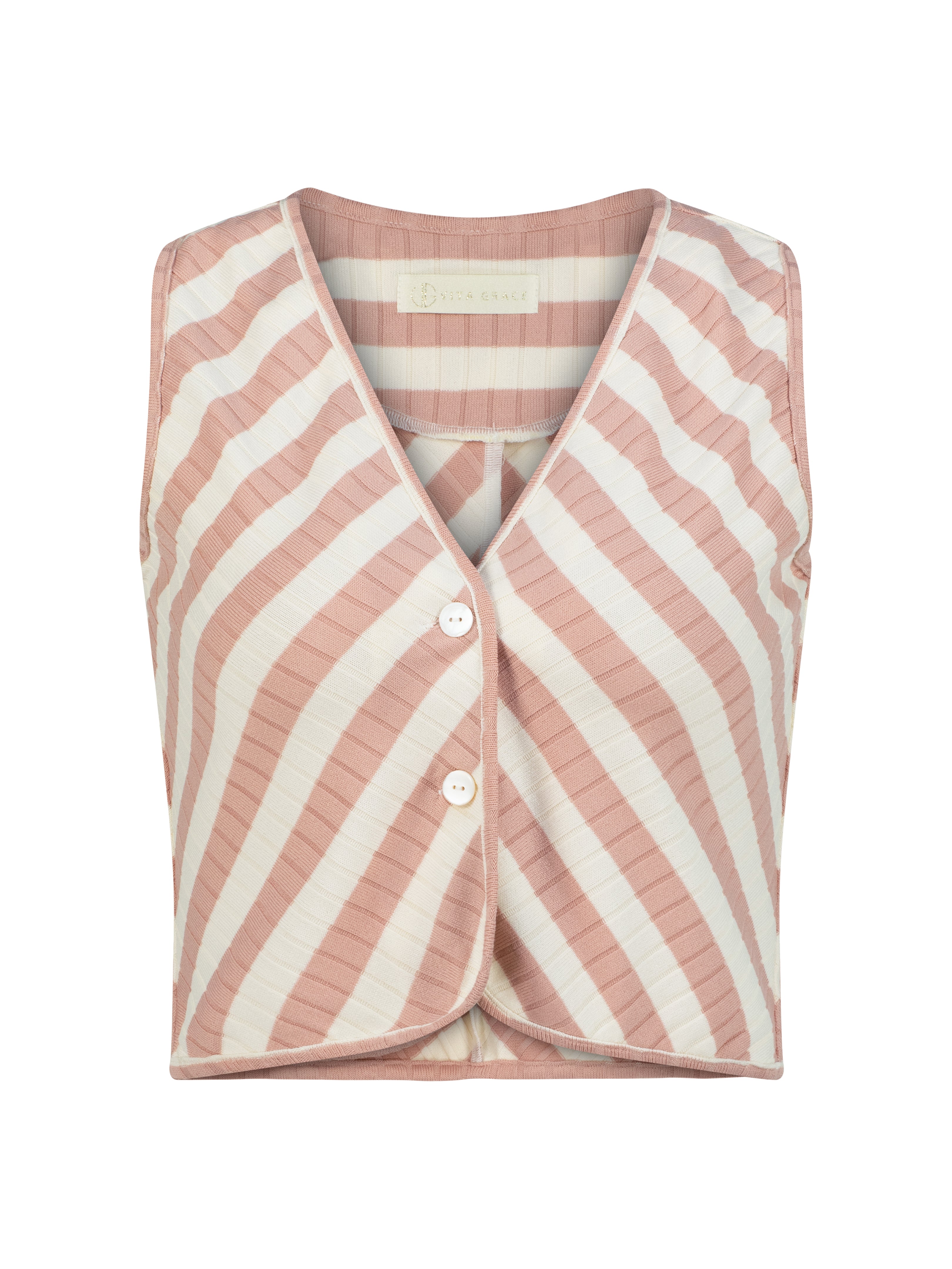 Natalia Knitted Stripe Top | Rose Pink/Ivory