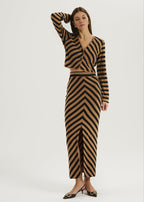 Natalia Knitted Stripe Pencil Skirt | Toffee/Black