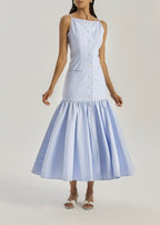 Nina Stripe Fit & Peplum Button Dress | Blue/White