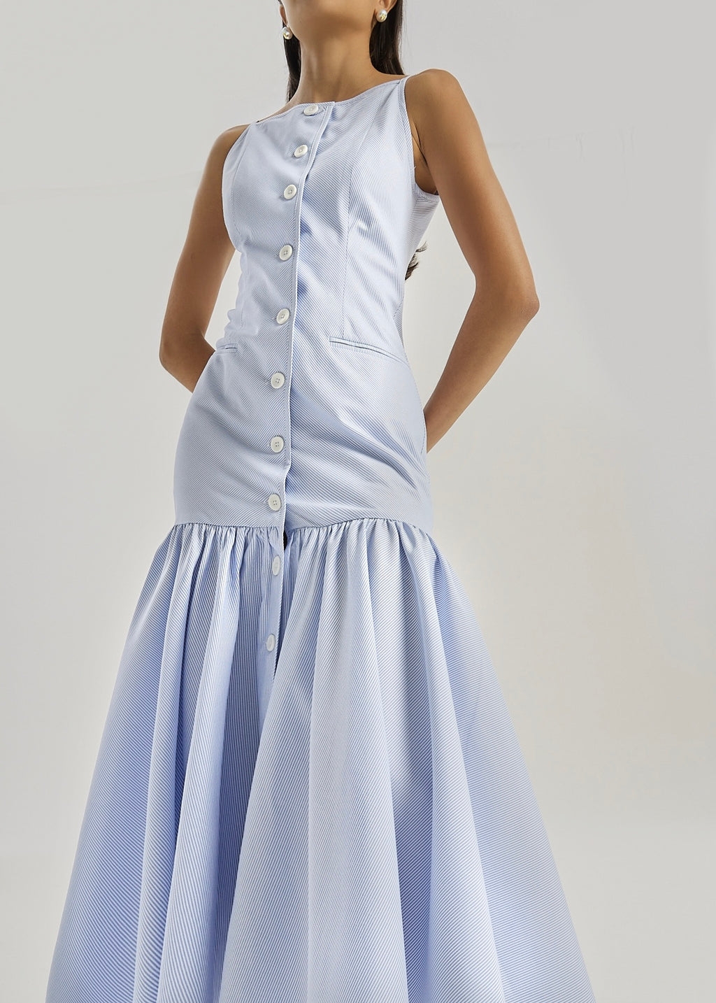 Nina Stripe Fit & Peplum Button Dress | Blue/White
