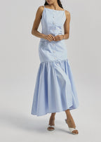 Nina Stripe Fit & Peplum Button Dress | Blue/White