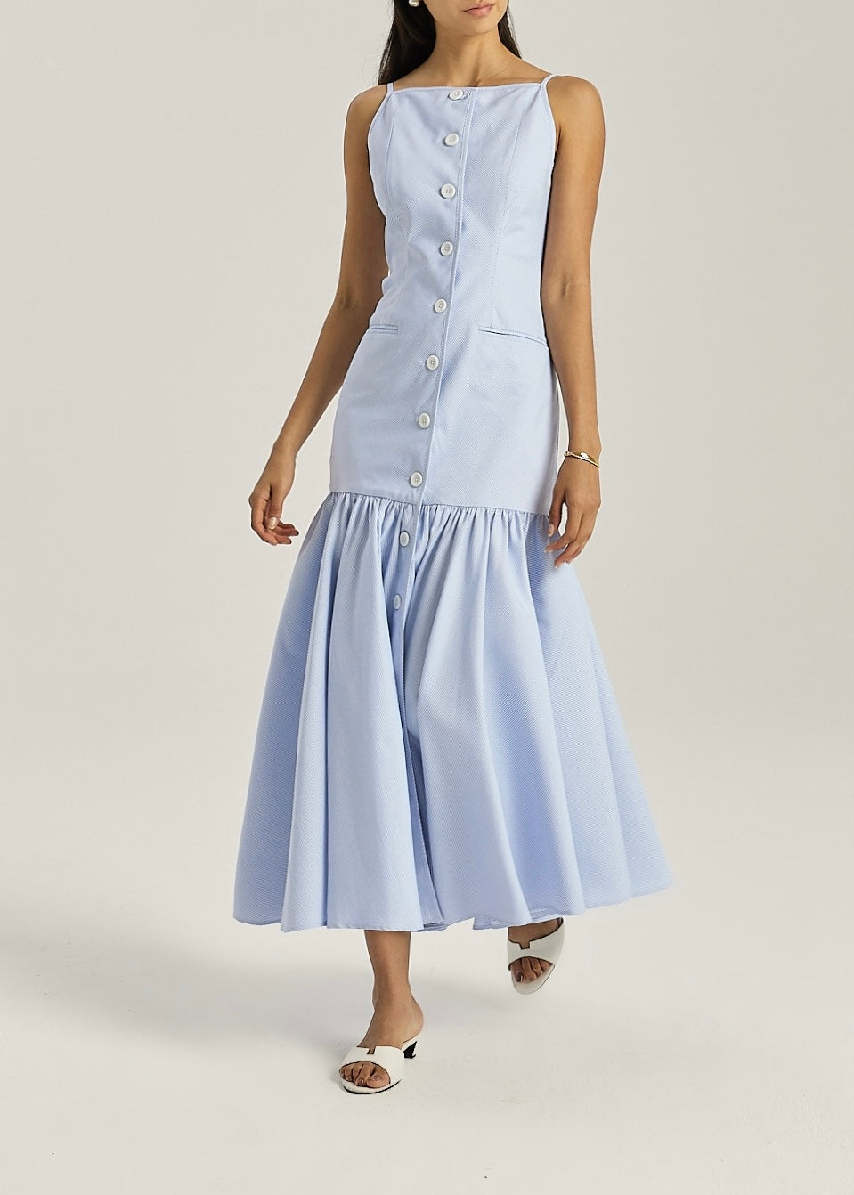 Nina Stripe Fit & Peplum Button Dress | Blue/White