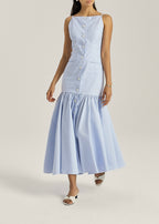 Nina Stripe Fit & Peplum Button Dress | Blue/White
