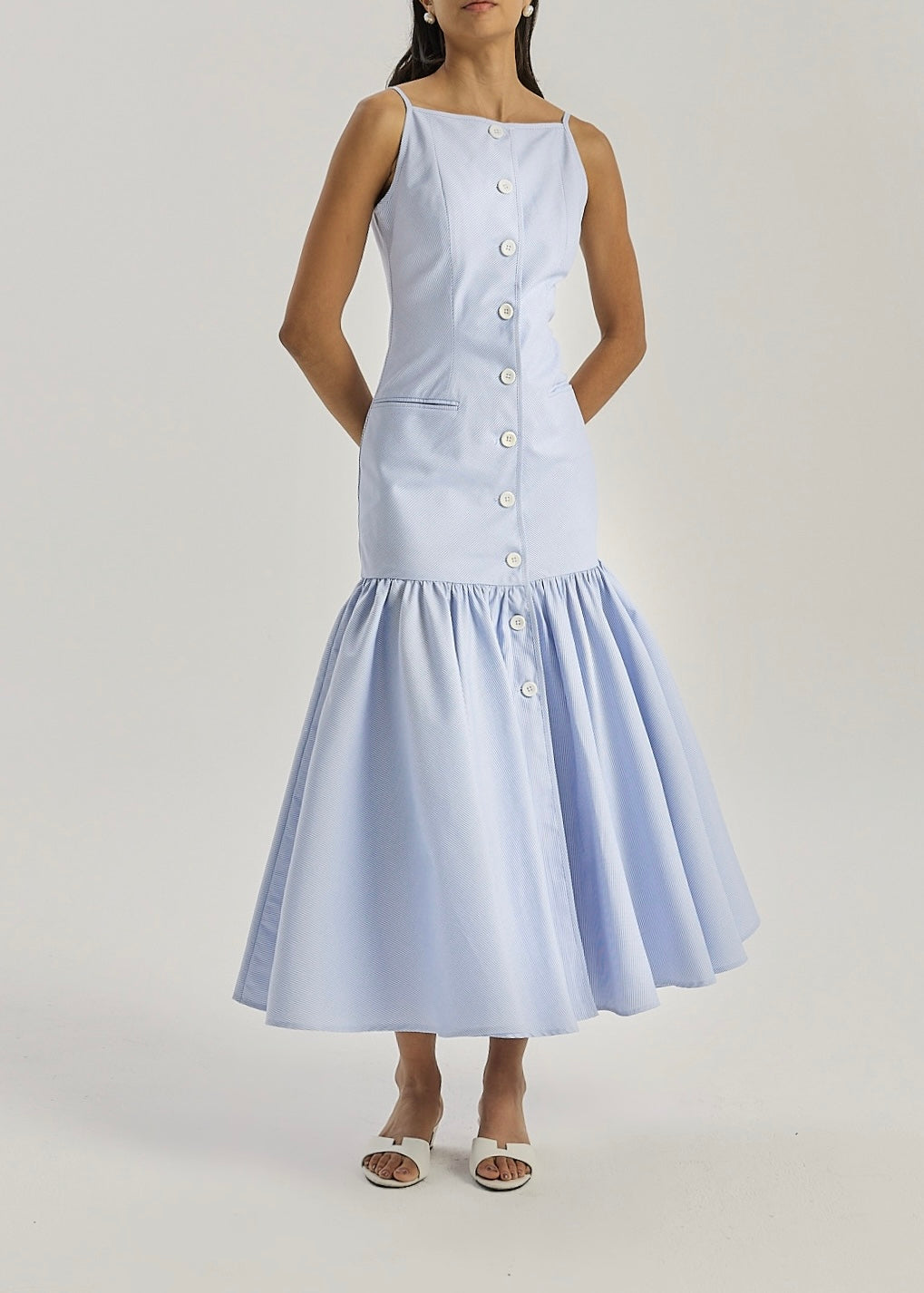 Nina Stripe Fit & Peplum Button Dress | Blue/White