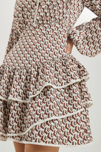 Oxana Geo Print Tiered Frill Dress | Ivory Brown