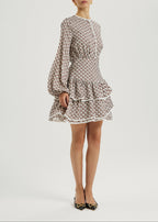 Oxana Geo Print Tiered Frill Dress | Ivory Brown