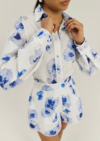 Petra Watercolour Floral Shorts | White/Blue