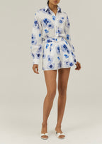 Petra Watercolour Floral Shorts | White/Blue