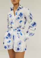 Petra Watercolour Floral Shirt | White/Blue