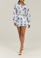 Petra Watercolour Floral Shirt | White/Blue