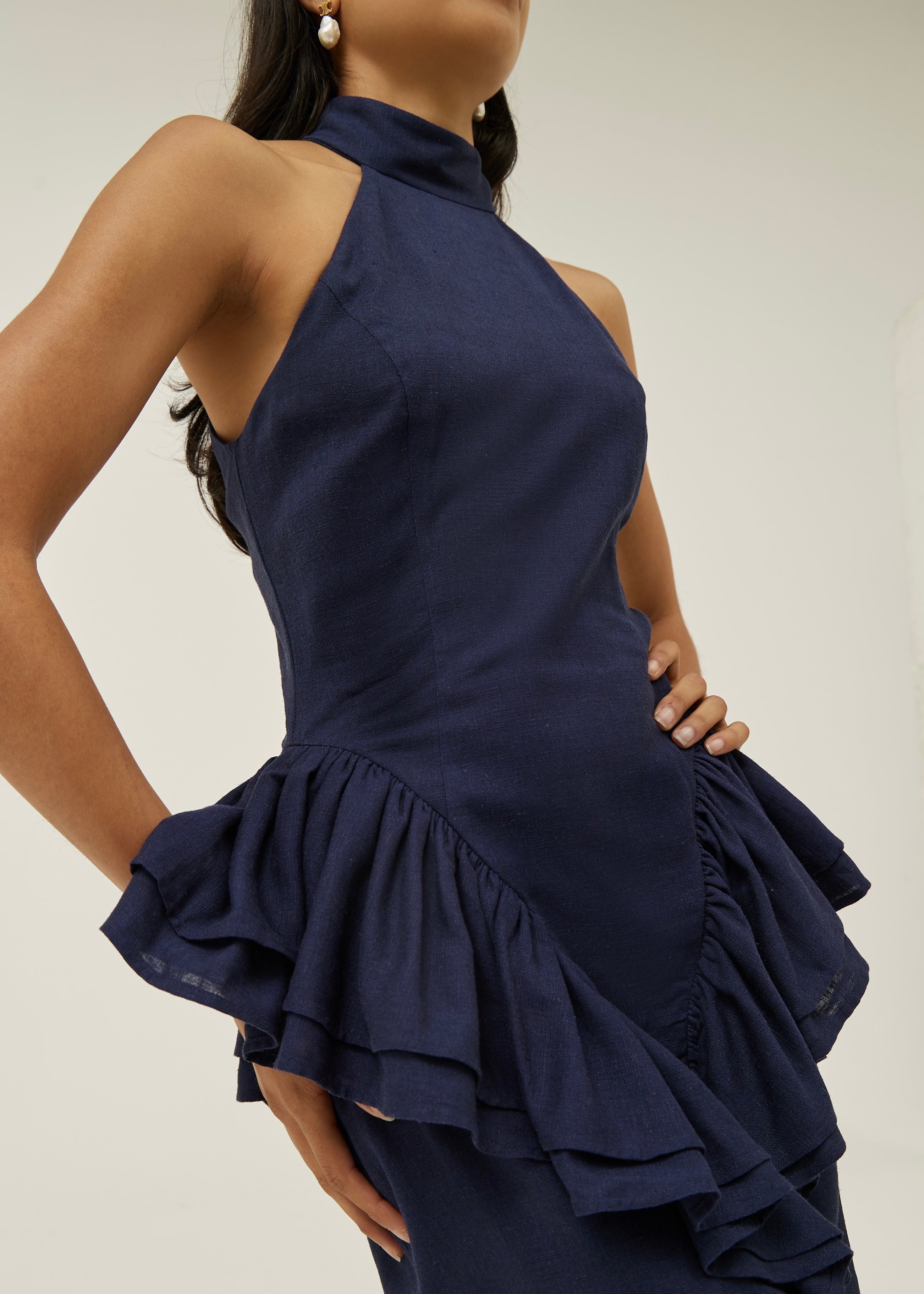 Rania Side Peplum Riviera Dress | Navy
