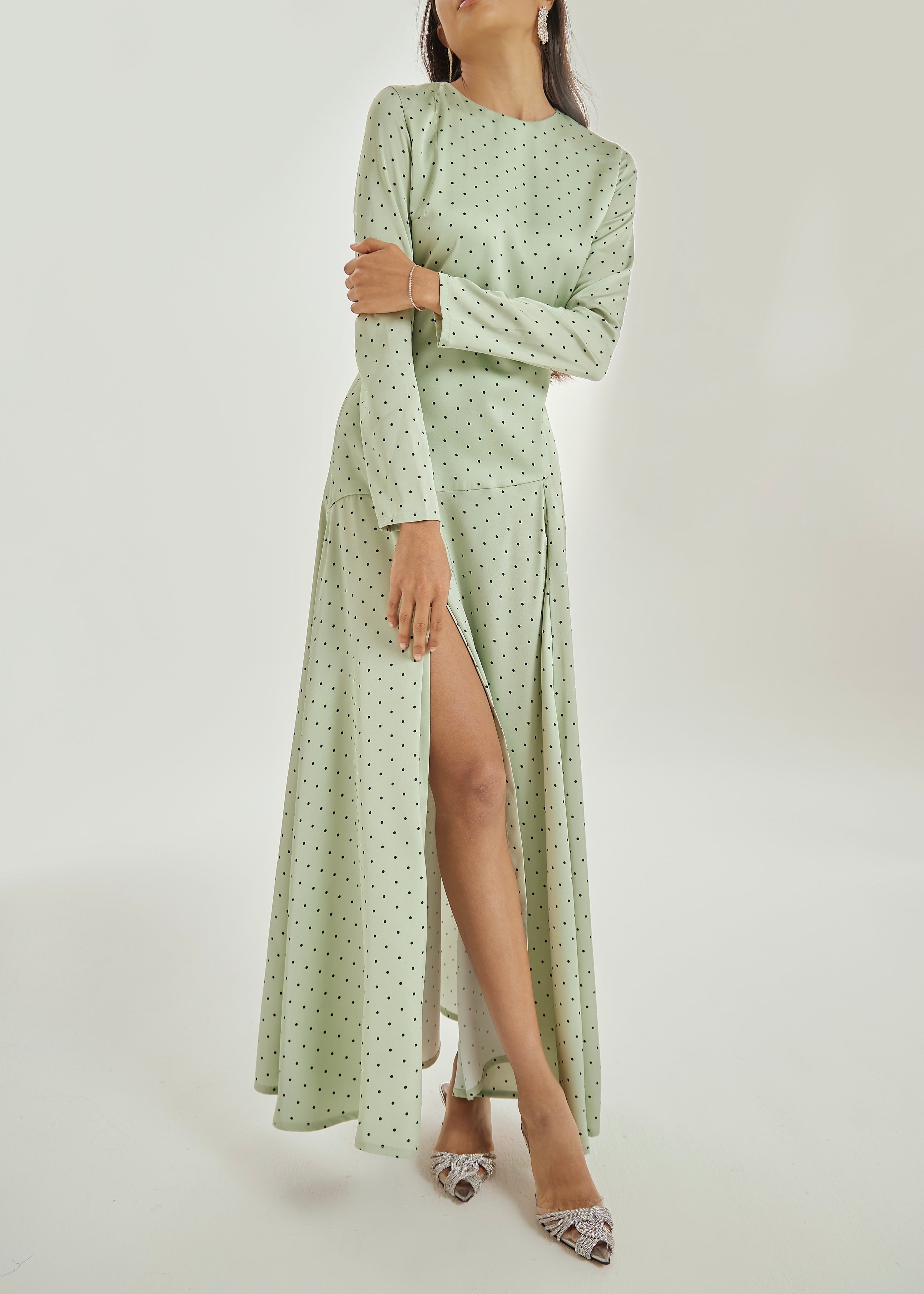 Raquel Polka Elegance Dress | Matcha
