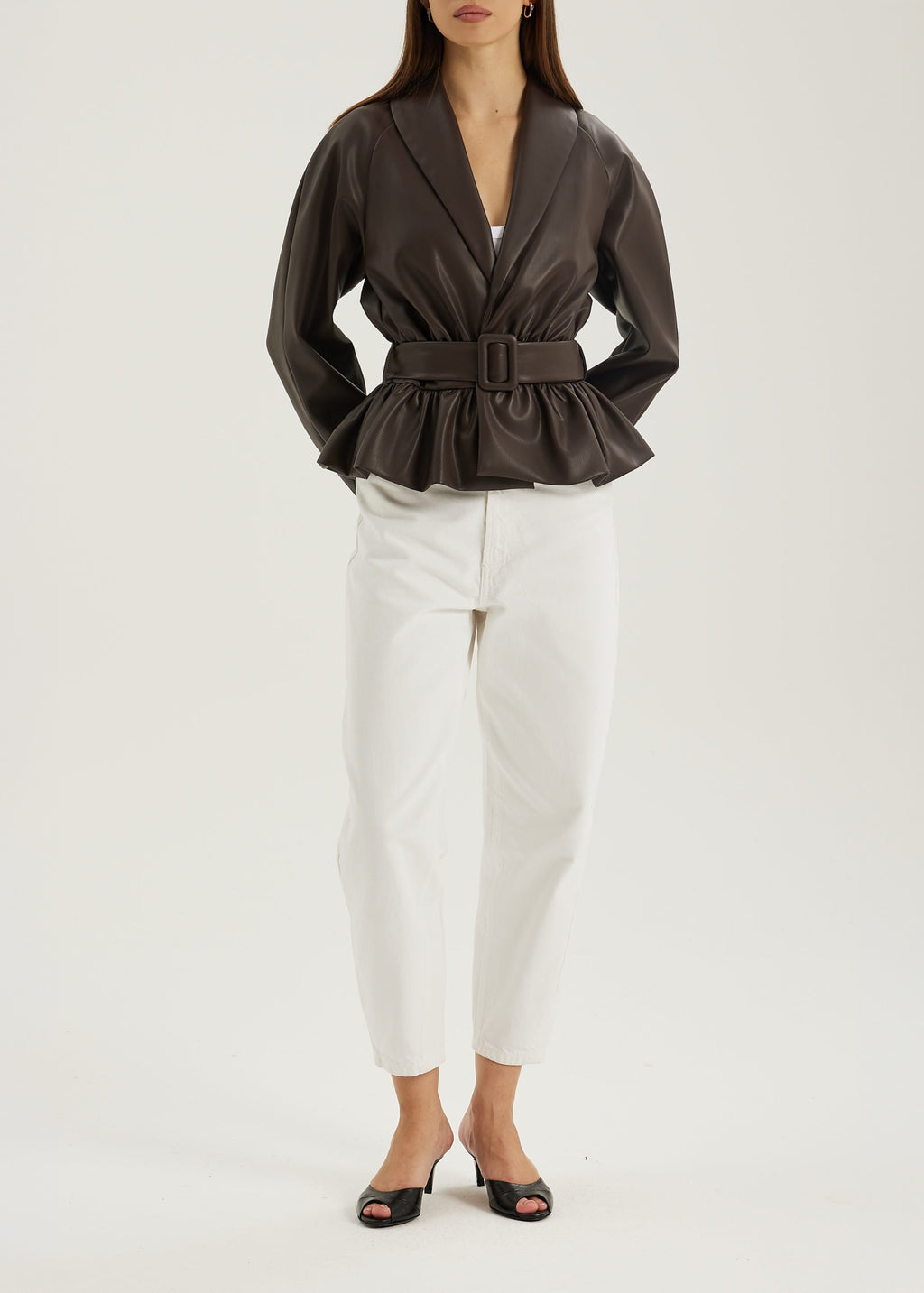Renee Peplum Belted Jacket | Dark Brown