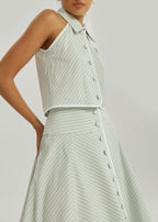 Ria Resort Stripe Sleeveless Shirt | Matcha/White