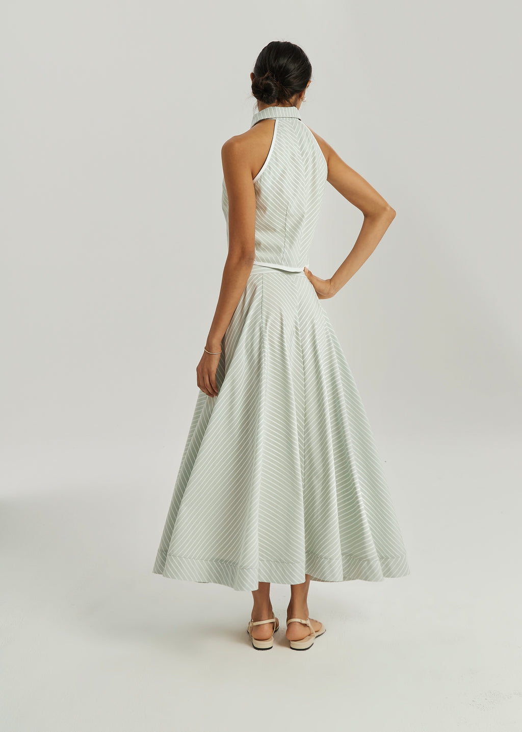 Ria Resort Stripe Sleeveless Shirt | Matcha/White