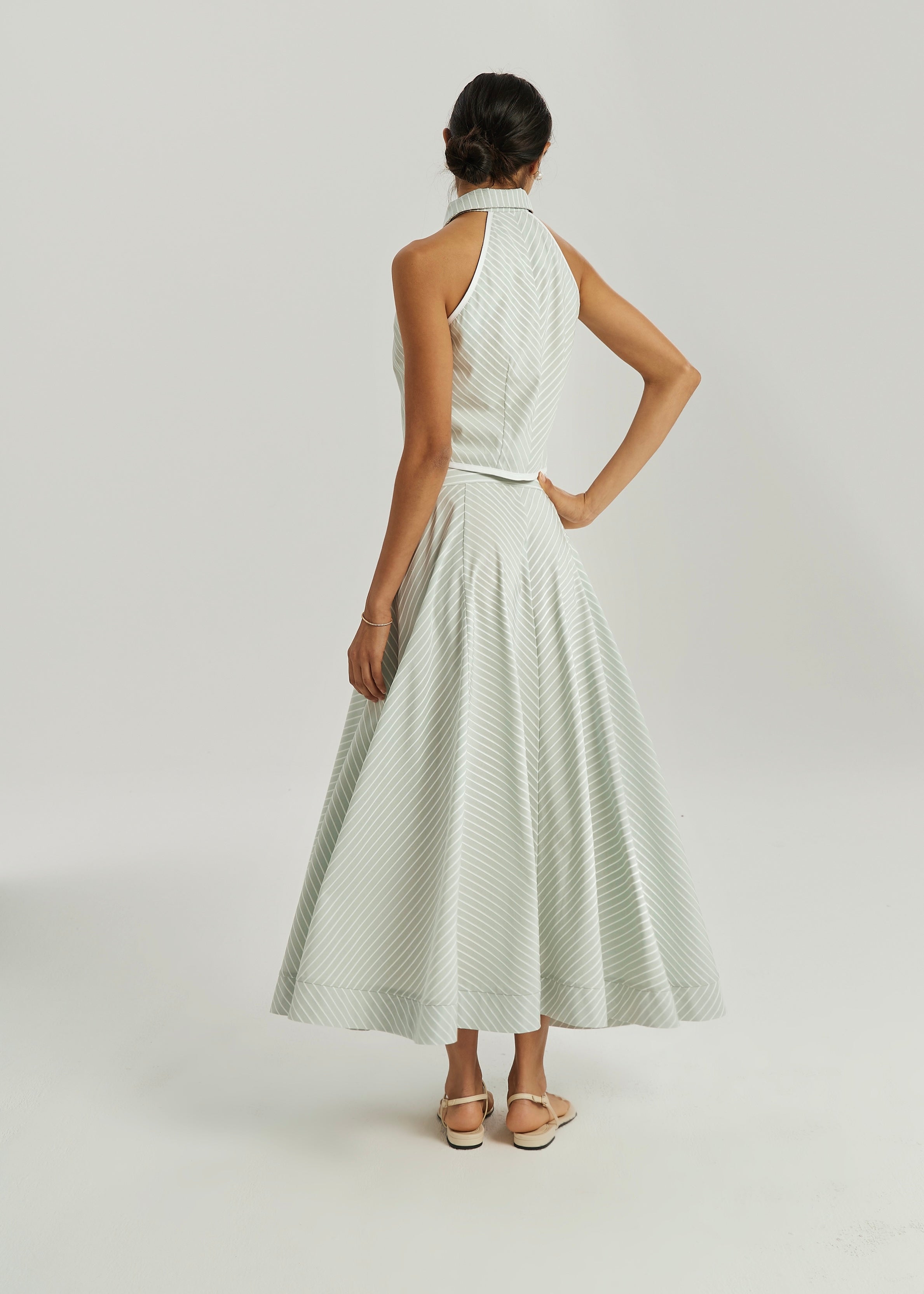 Ria Resort Stripe Sleeveless Shirt | Matcha/White