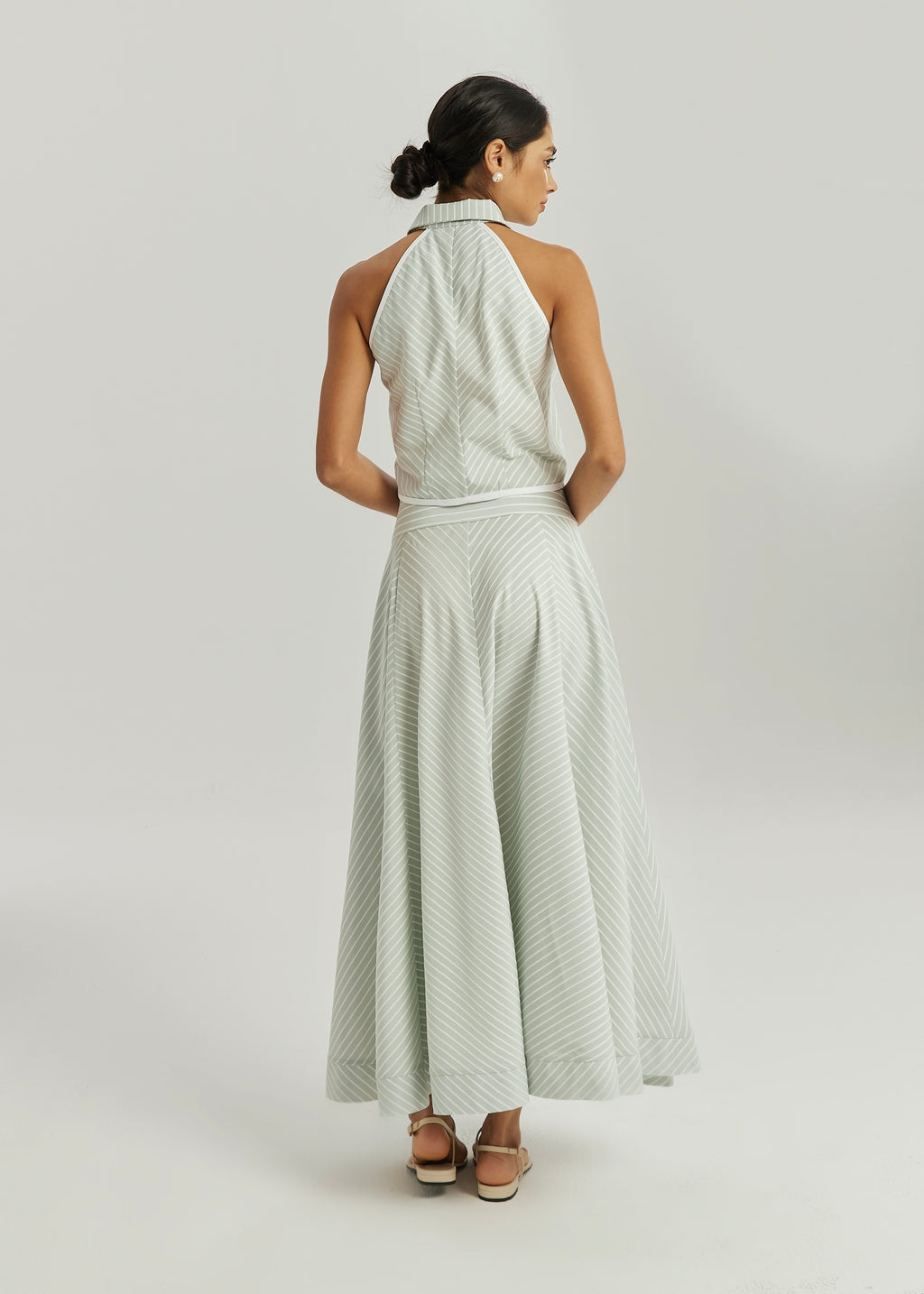 Ria Resort Stripe Sleeveless Shirt | Matcha/White