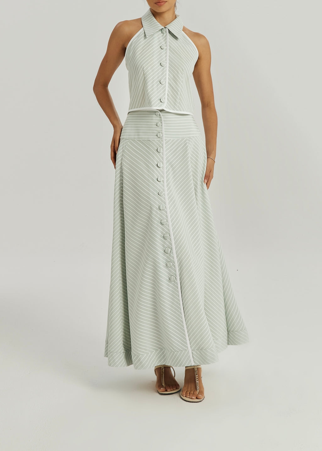 Ria Resort Stripe Dream Skirt | Matcha/White