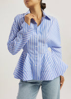 Riina Stripe Premium Peplum Shirt | Blue/White