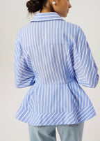Riina Stripe Premium Peplum Shirt | Blue/White